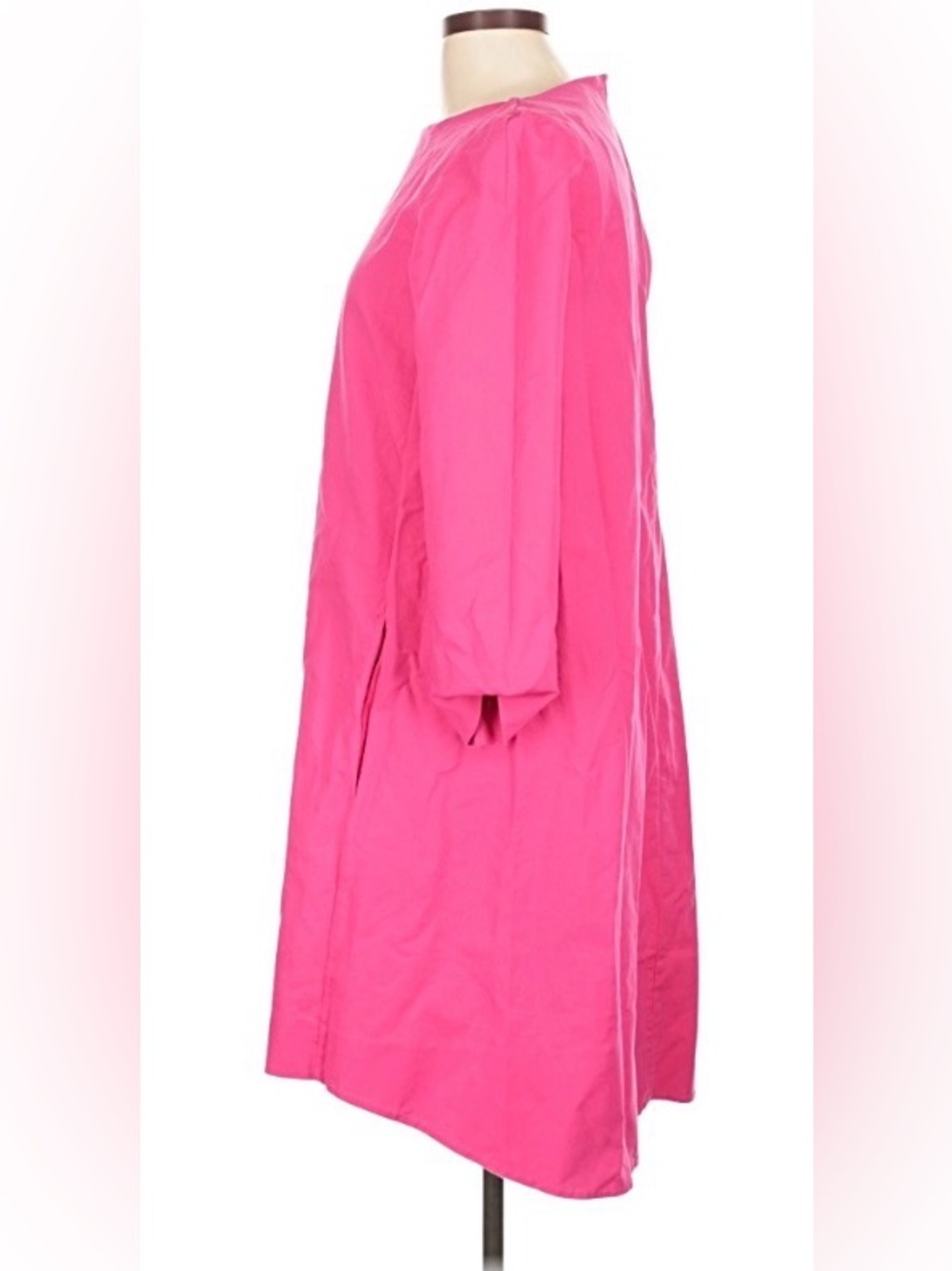 COS Bright Pink Shift Dress Cotton Stretch 3/4 Sleeve Knee Length Size 12 - Picture 5 of 8